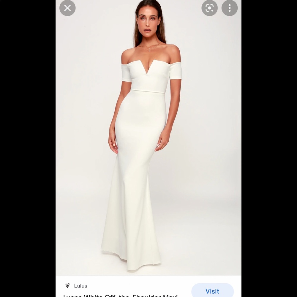 Worn once for my rehearsal dinner. Floor length white gown from Lulu’s